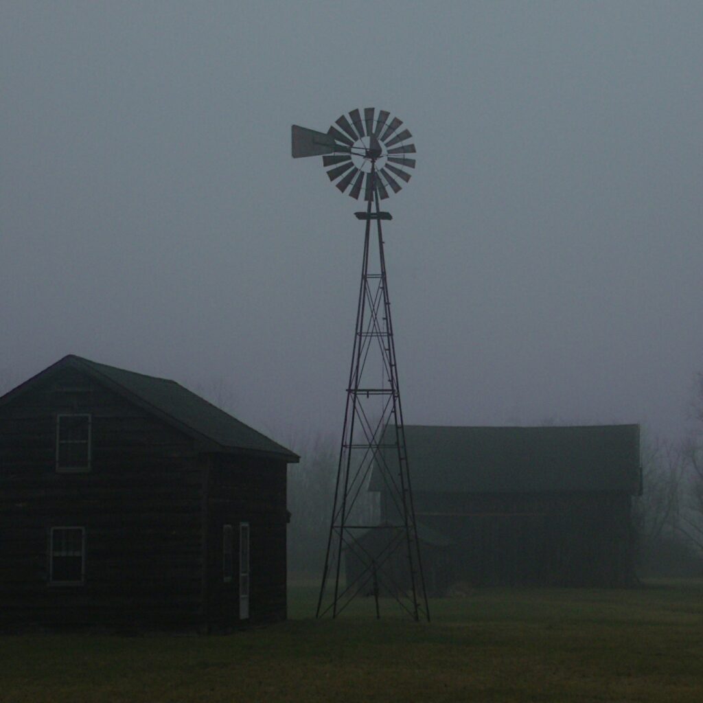 foggy morning windmill